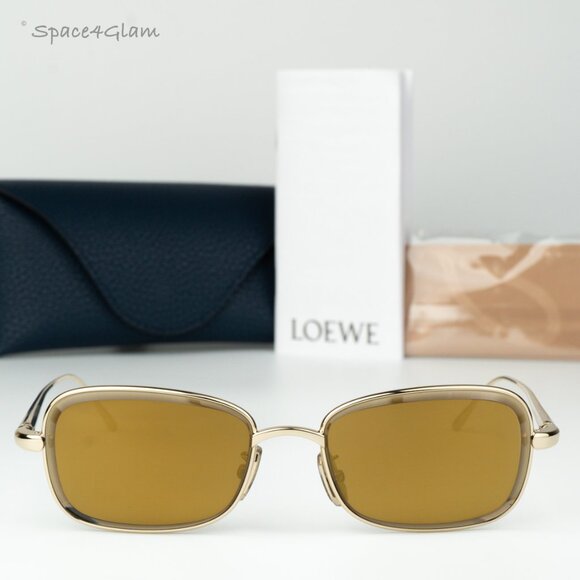 Loewe Women Sunglasses Yellow Gold Mirror Square LW40159U 32G NEW AUTHENTIC - Picture 3 of 8